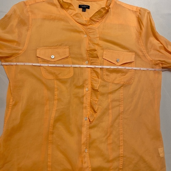 Vintage Talbots Semi Sheer Blouse Peach Ruffled
Button Front Cotton Top Size 14 - Picture 13 of 14